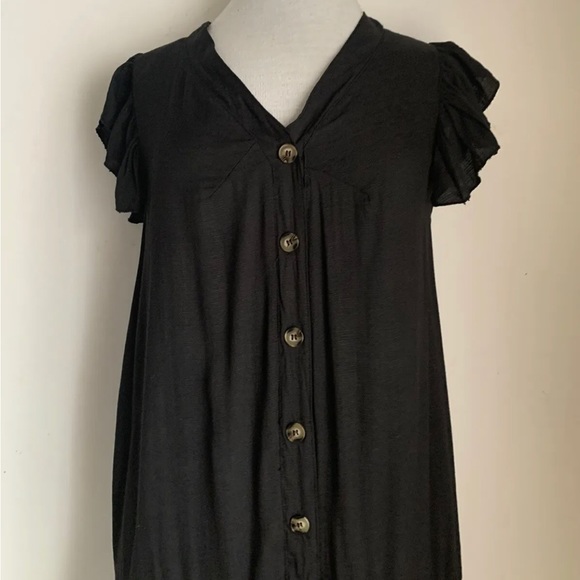 Kaycee Black Tunic Dress V-Neck Button Front Tiered Knee-Length Size Large UK 12 - Picture 8 of 13
